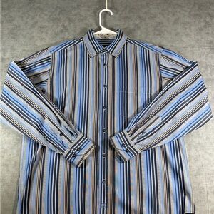 Bugatchi Uomo Mens Large Striped Long Sleeve Button Down Shirt Paisley Trim